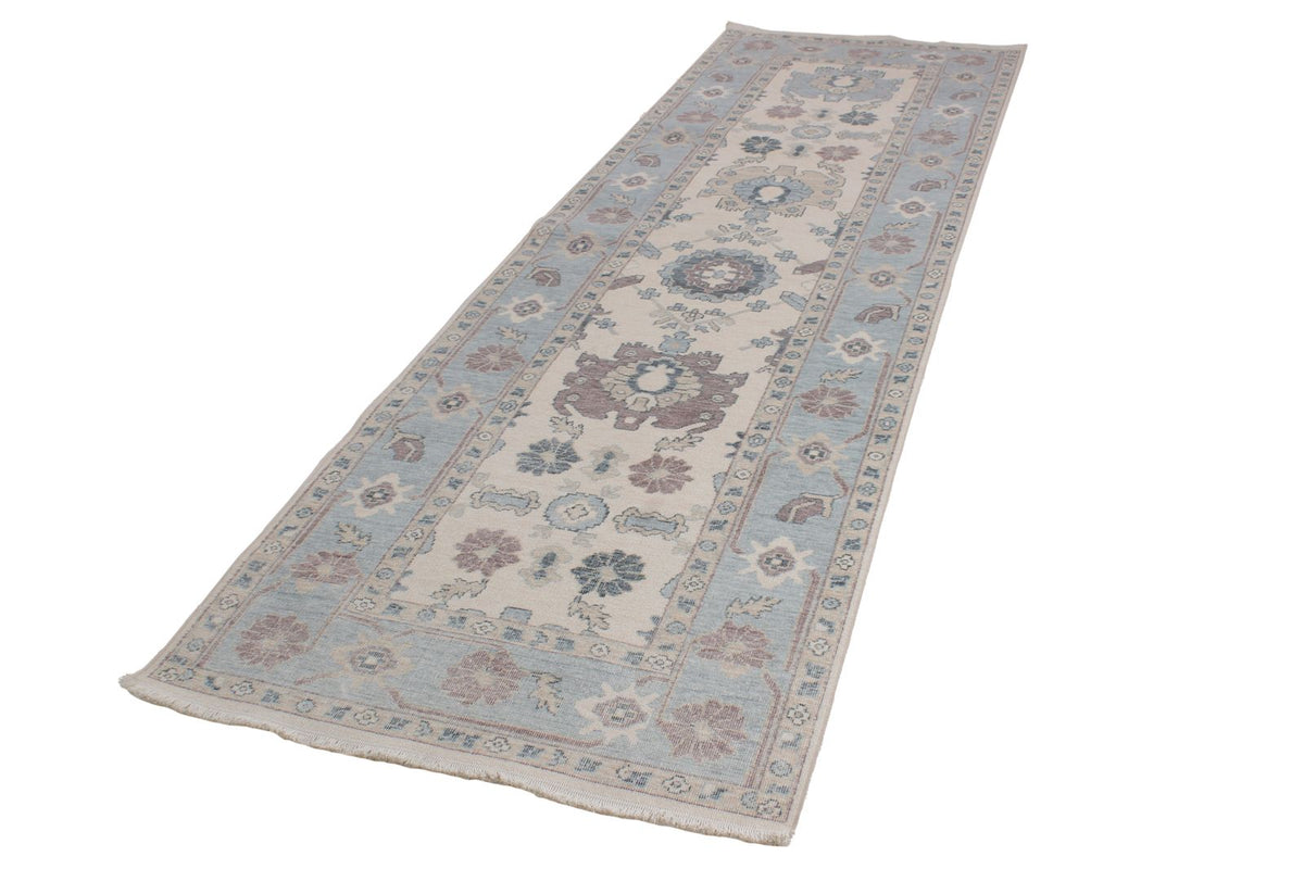 3x11 Ivory and Blue Turkish Traditional Runner