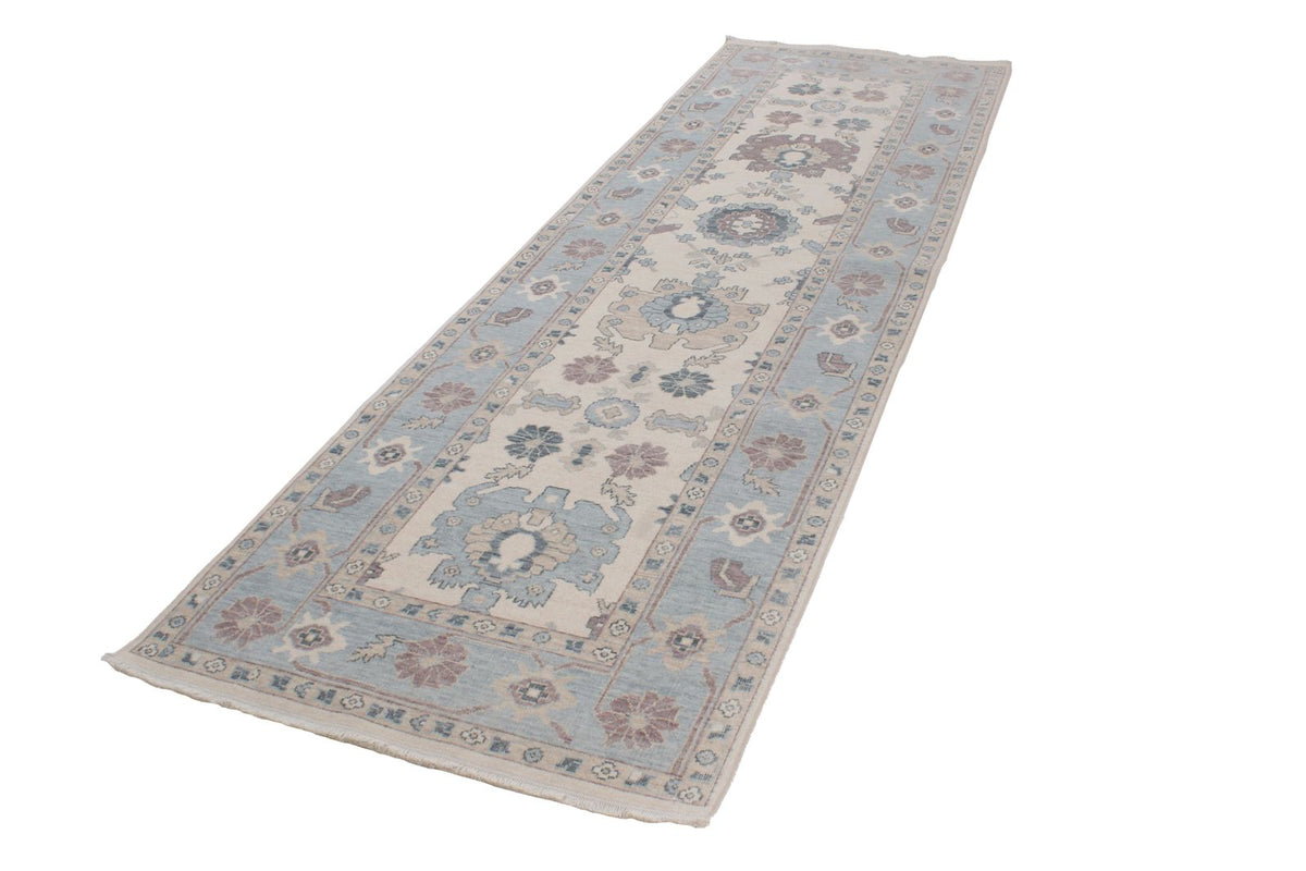 3x11 Ivory and Blue Turkish Traditional Runner