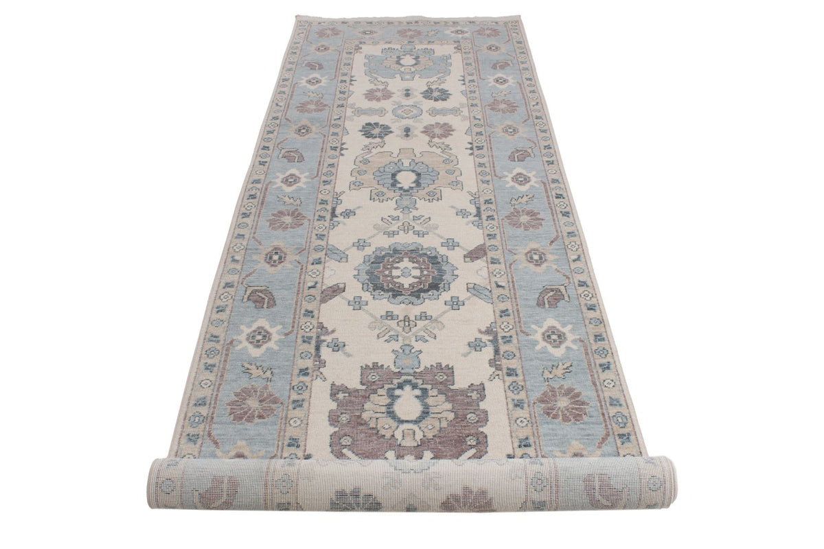 3x11 Ivory and Blue Turkish Traditional Runner
