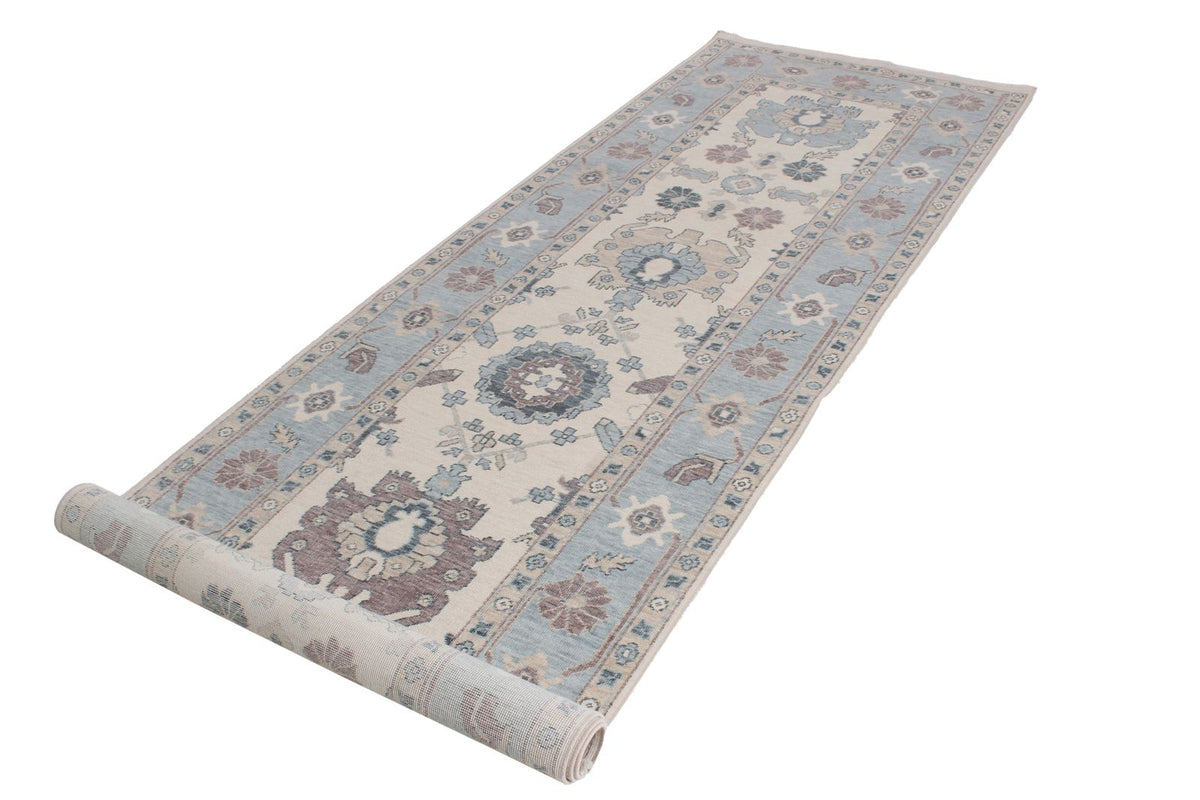 3x11 Ivory and Blue Turkish Traditional Runner