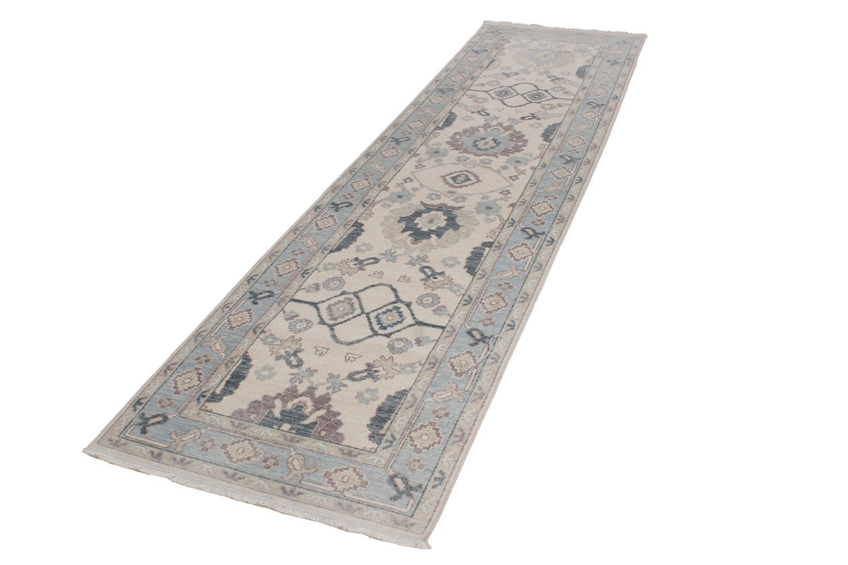 3x11 Ivory and Blue Turkish Traditional Runner