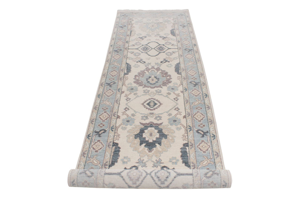 3x11 Ivory and Blue Turkish Traditional Runner