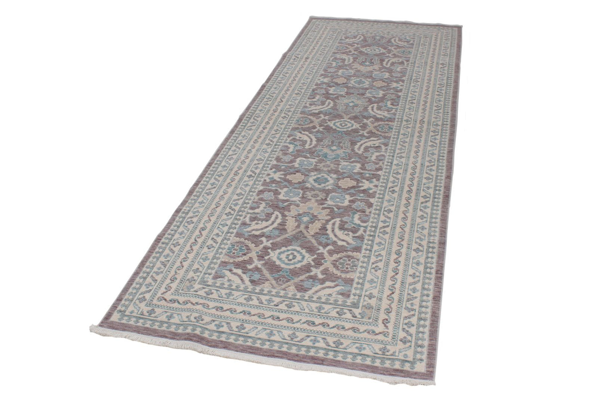 3x9 Purple and Ivory Turkish Traditional Runner