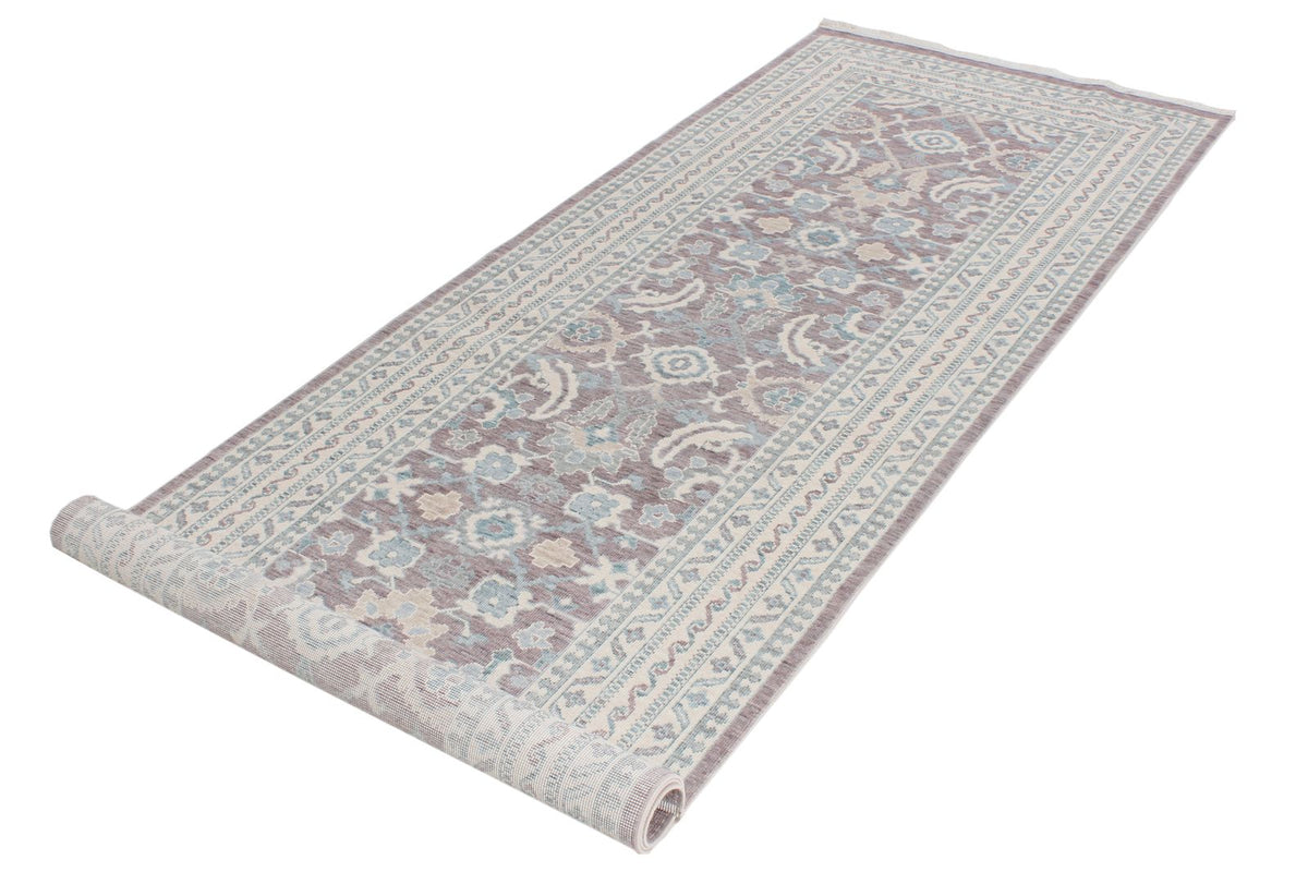 3x9 Purple and Ivory Turkish Traditional Runner