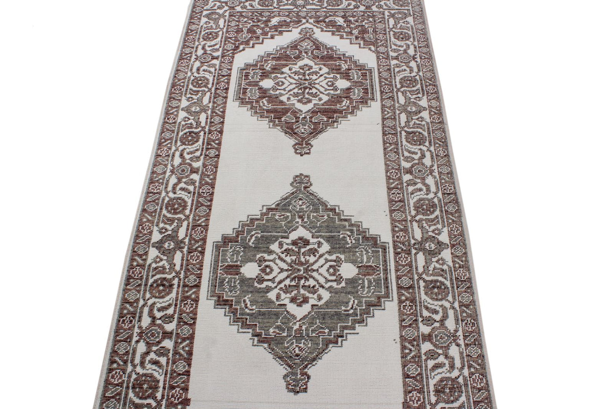 3x11 Ivory and Brown Turkish Traditional Runner