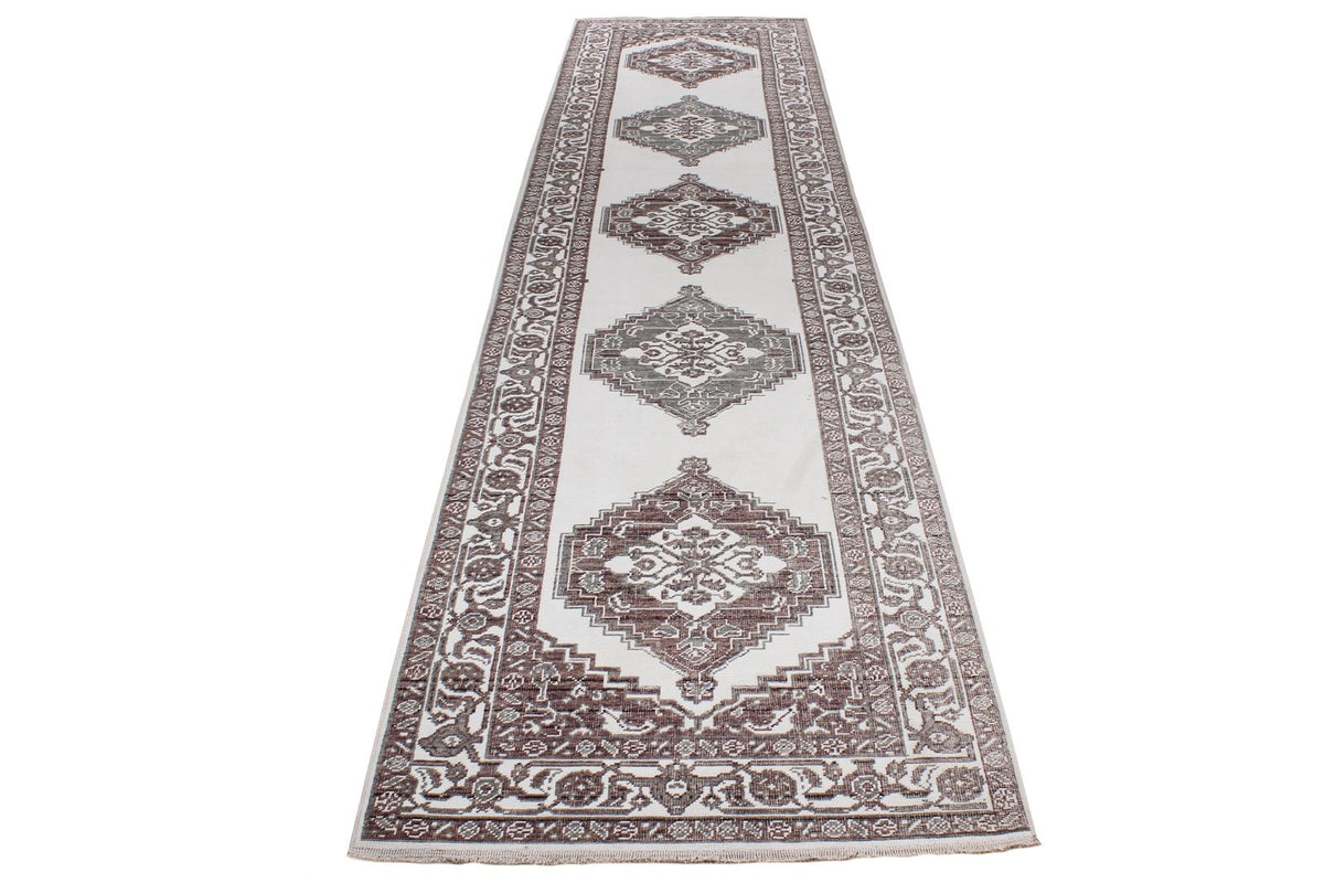 3x11 Ivory and Brown Turkish Traditional Runner