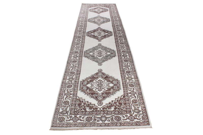 3x11 Ivory and Brown Turkish Traditional Runner