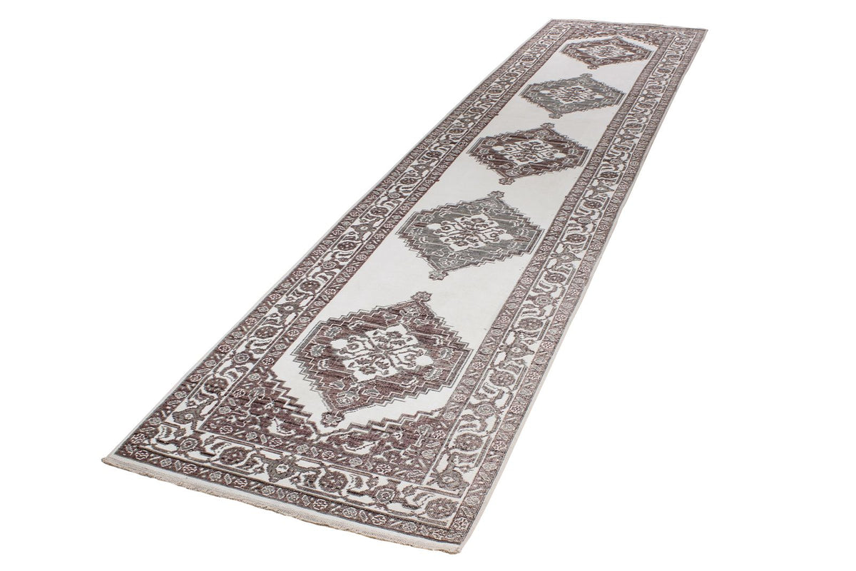 3x11 Ivory and Brown Turkish Traditional Runner