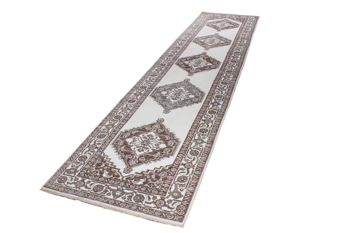 3x11 Ivory and Brown Turkish Traditional Runner