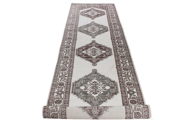 3x11 Ivory and Brown Turkish Traditional Runner