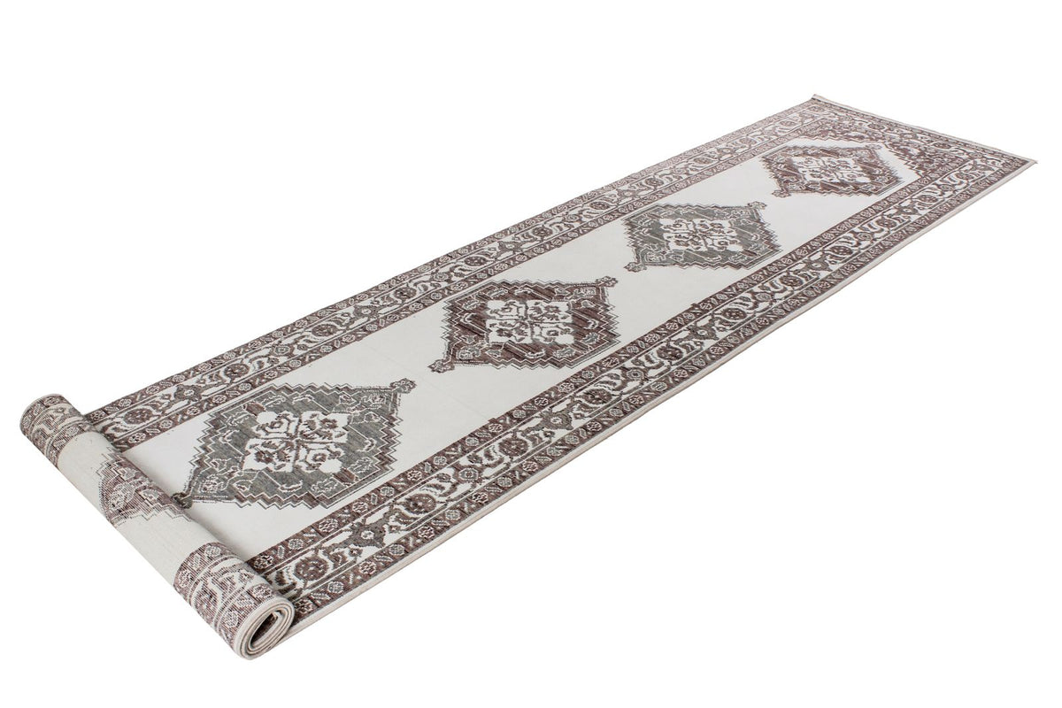 3x11 Ivory and Brown Turkish Traditional Runner