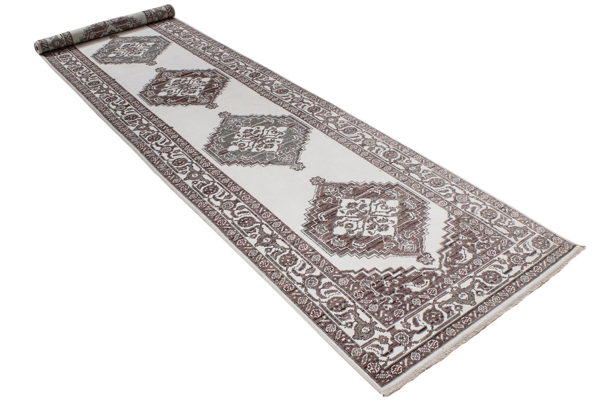 3x11 Ivory and Brown Turkish Traditional Runner