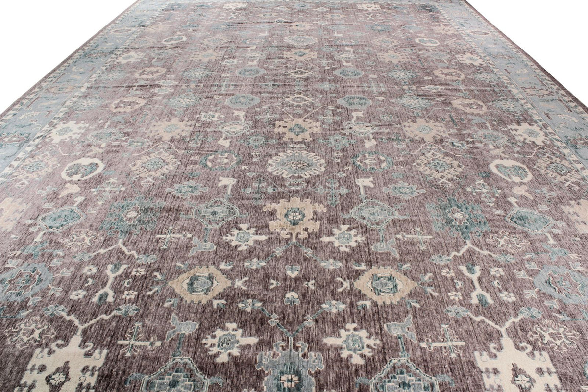 13x20 Purple and Light Blue Turkish Traditional Rug
