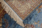 Vintage Handmade 5x8 Blue and Ivory Persian Tabriz Distressed Area Rug