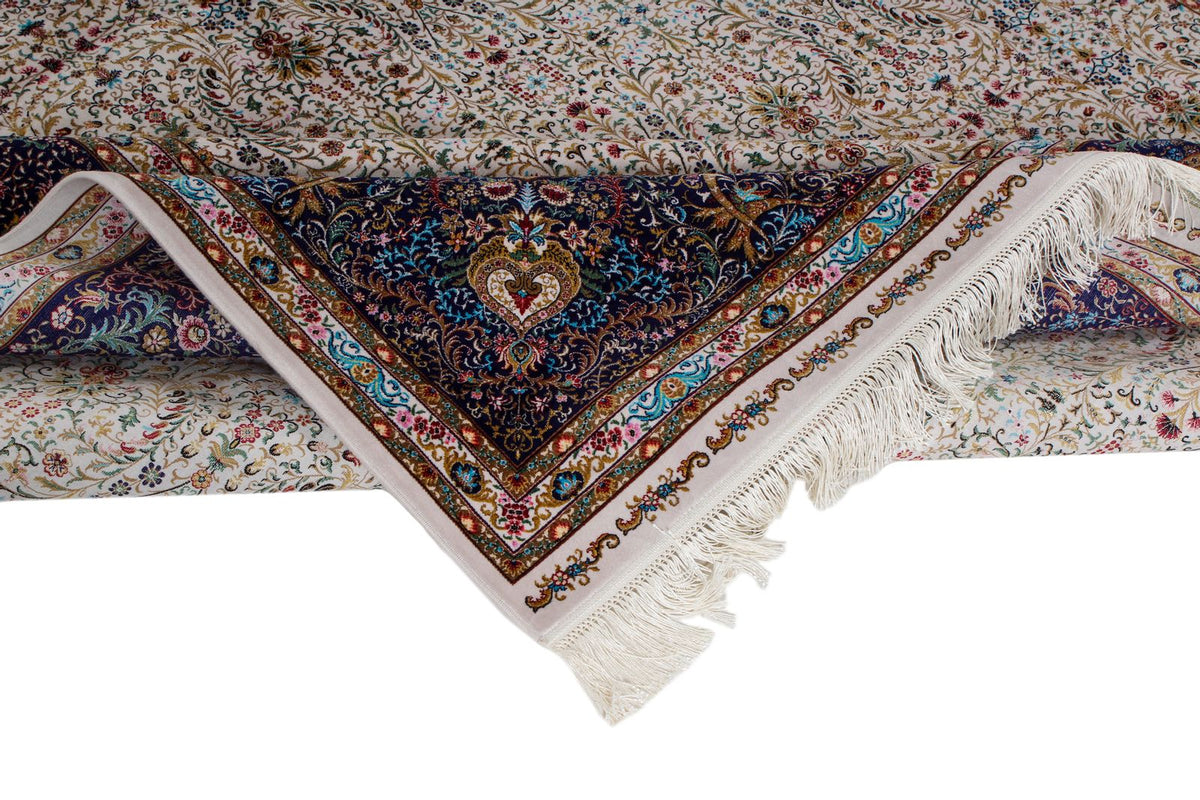 7x10 Ivory and Navy Turkish Antep Rug