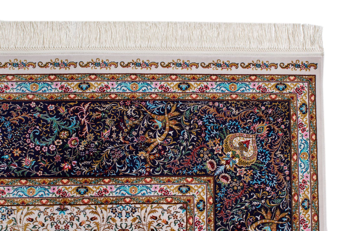 7x10 Ivory and Navy Turkish Antep Rug