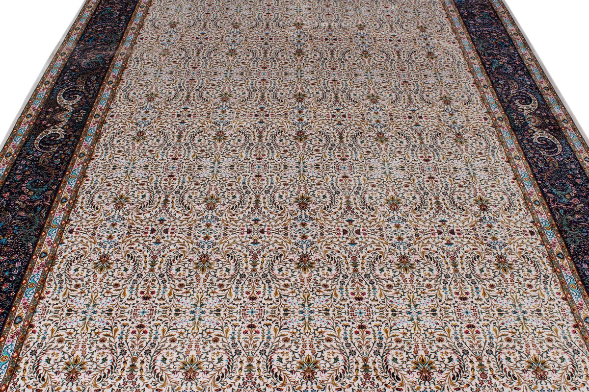 7x10 Ivory and Navy Turkish Antep Rug
