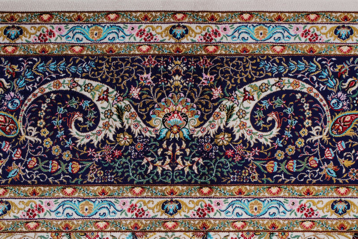 7x10 Ivory and Navy Turkish Antep Rug