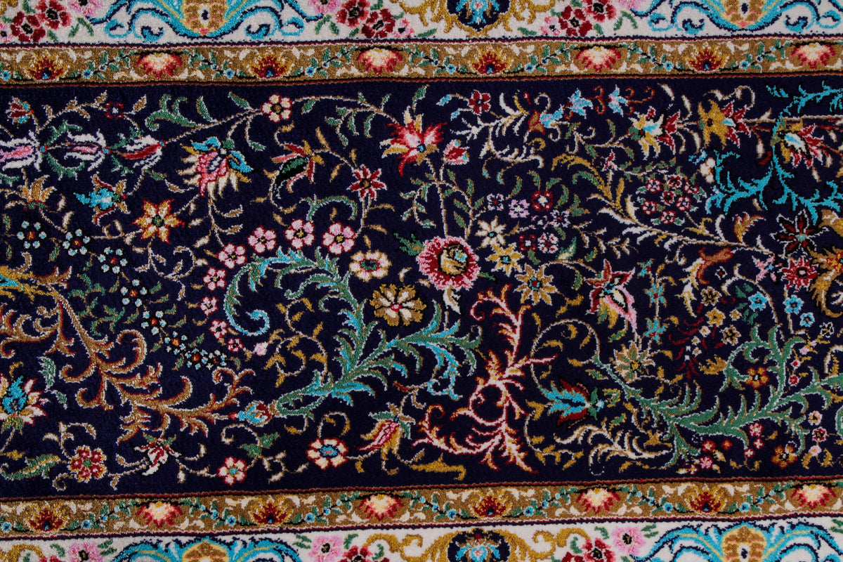 7x10 Ivory and Navy Turkish Antep Rug