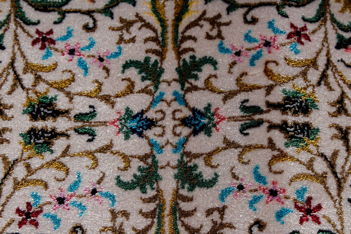 7x10 Ivory and Navy Turkish Antep Rug