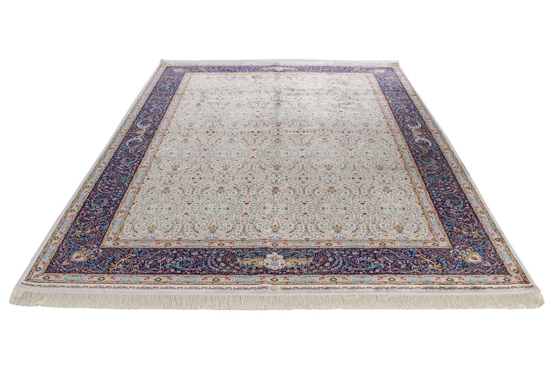 7x10 Ivory and Navy Turkish Antep Rug