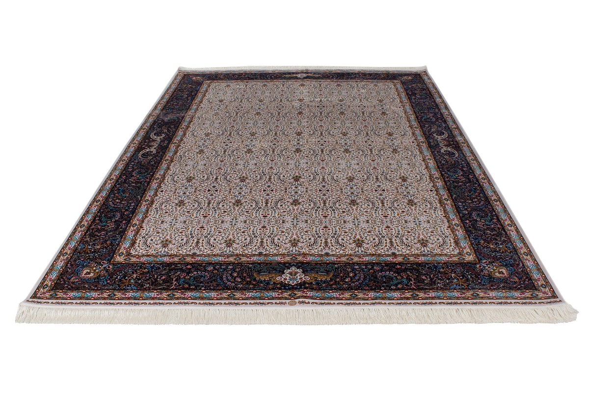 7x10 Ivory and Navy Turkish Antep Rug