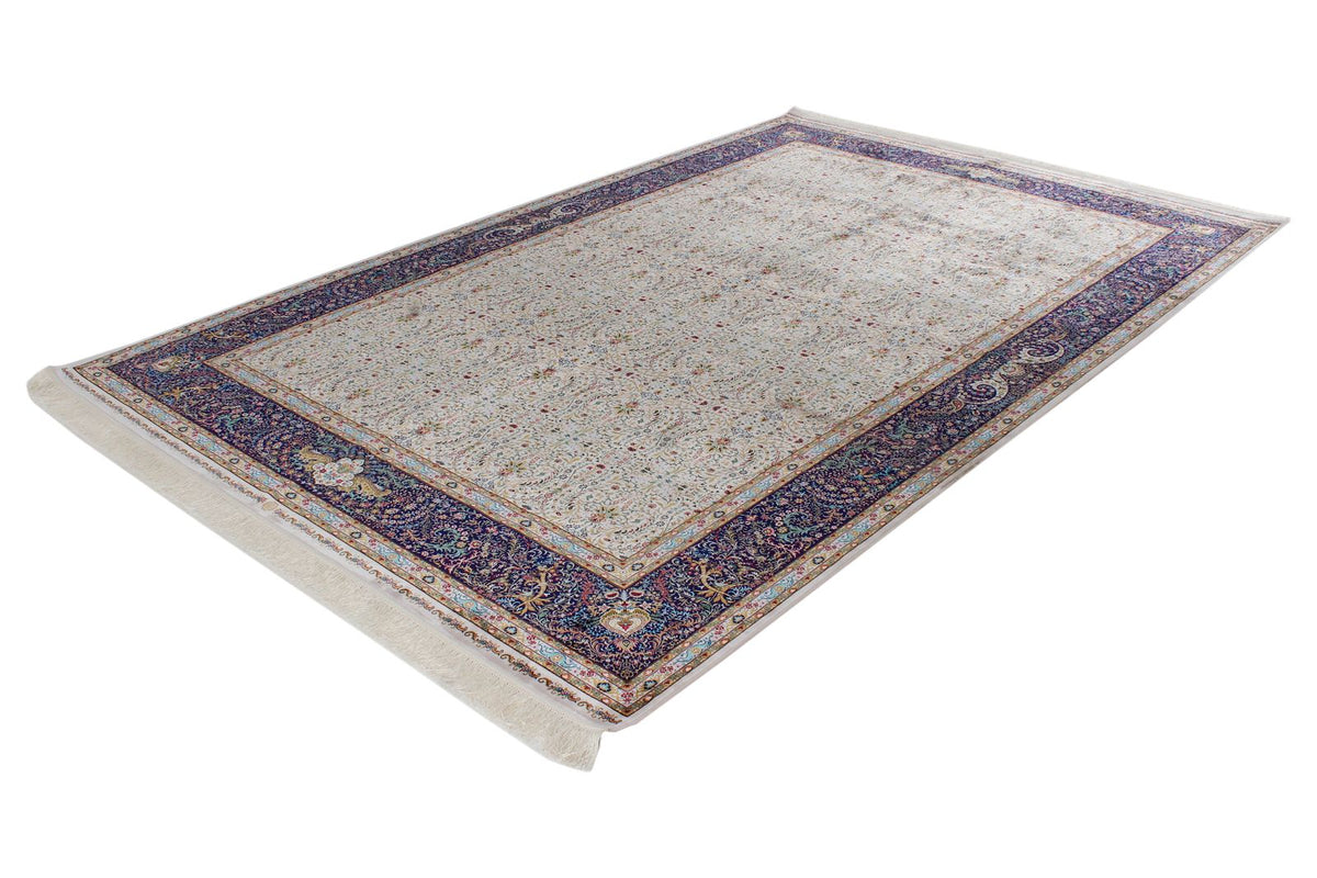 7x10 Ivory and Navy Turkish Antep Rug