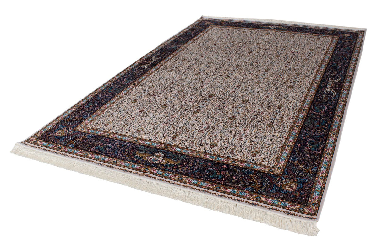 7x10 Ivory and Navy Turkish Antep Rug