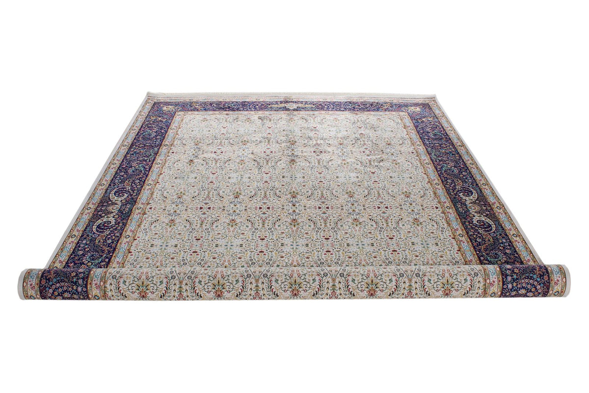 7x10 Ivory and Navy Turkish Antep Rug
