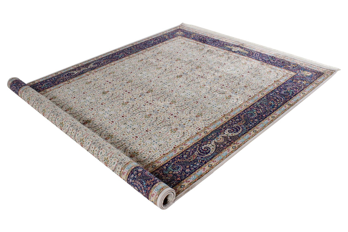 7x10 Ivory and Navy Turkish Antep Rug