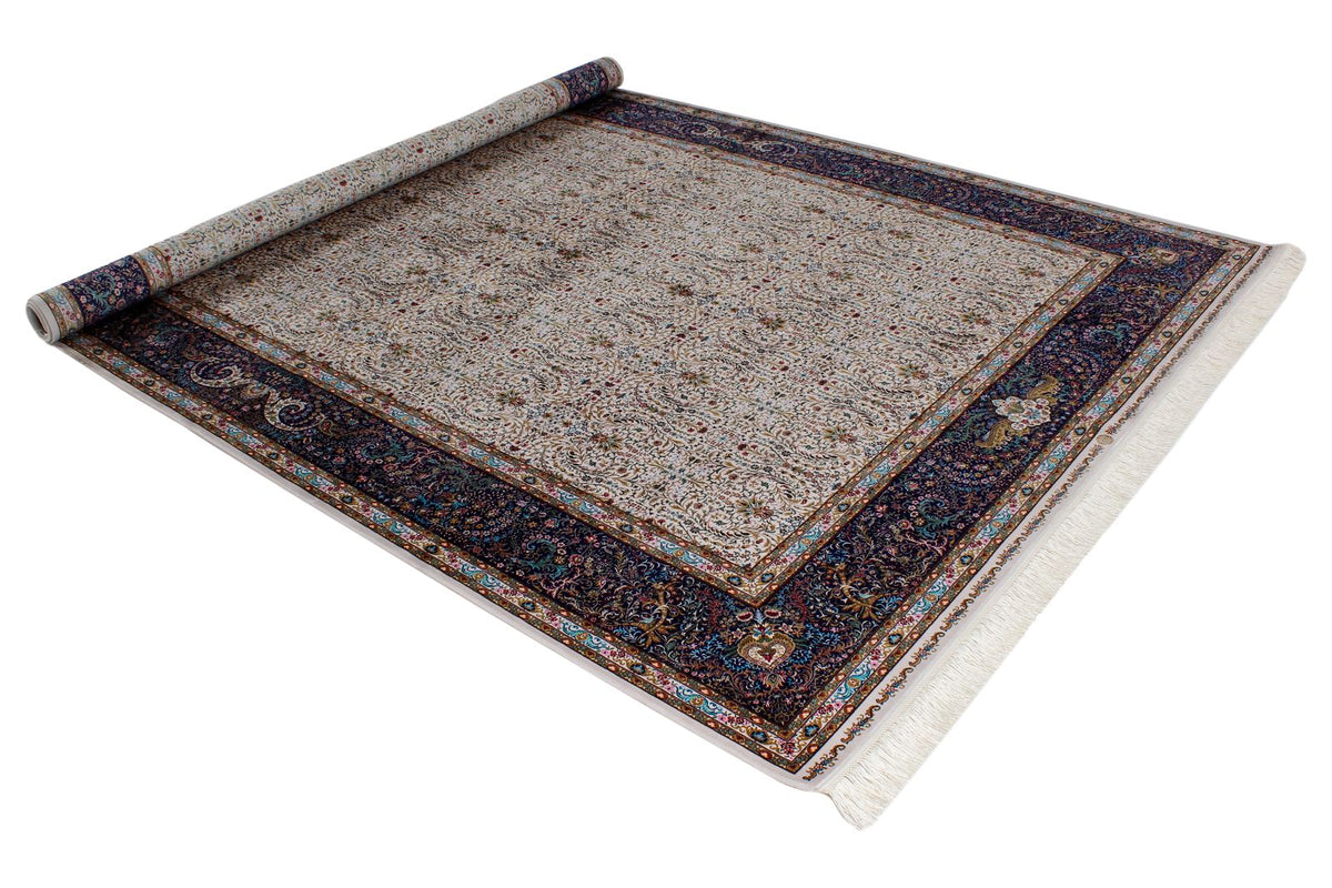 7x10 Ivory and Navy Turkish Antep Rug