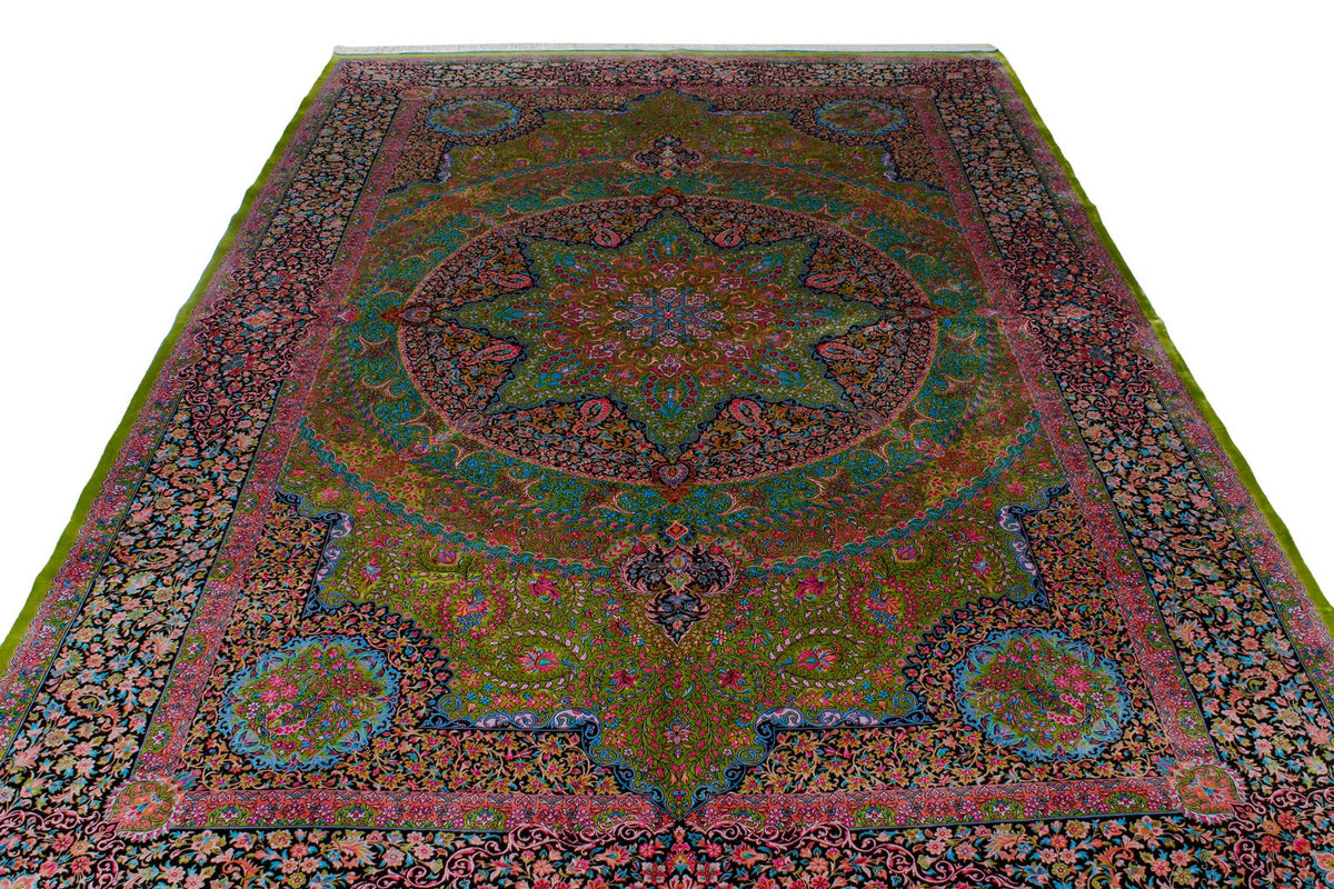 7x10 Green and Black Turkish Antep Rug