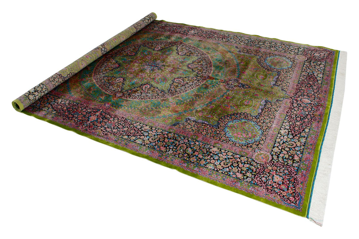 7x10 Green and Black Turkish Antep Rug