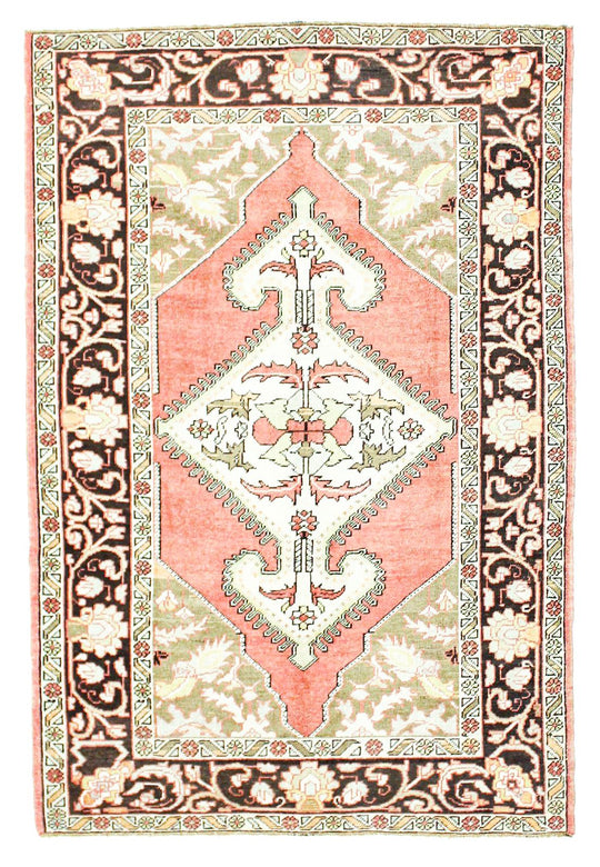 6x9 Pink and Brown Turkish Tribal Rug