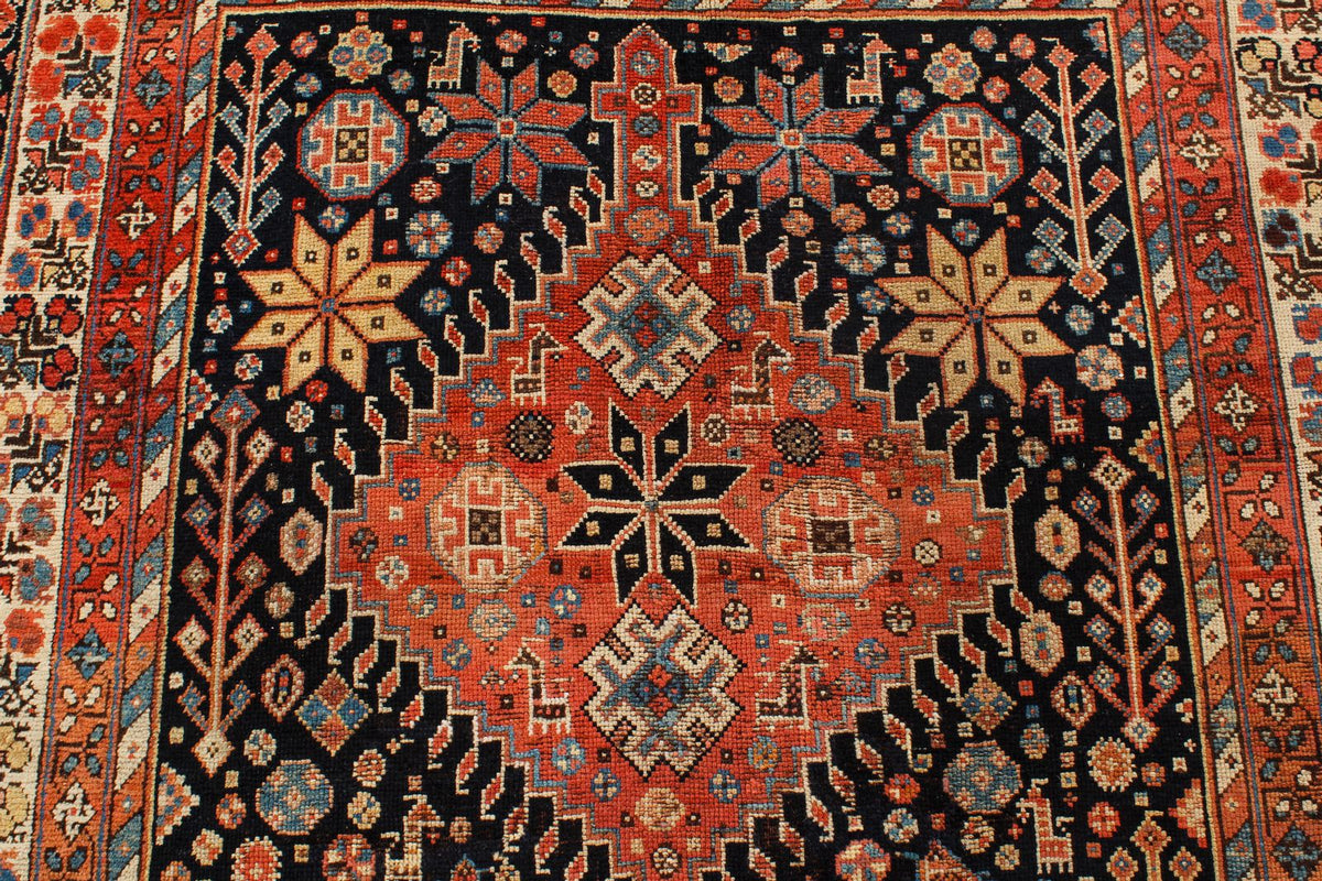 5x10 Navy and Ivory Kazak Tribal Runner