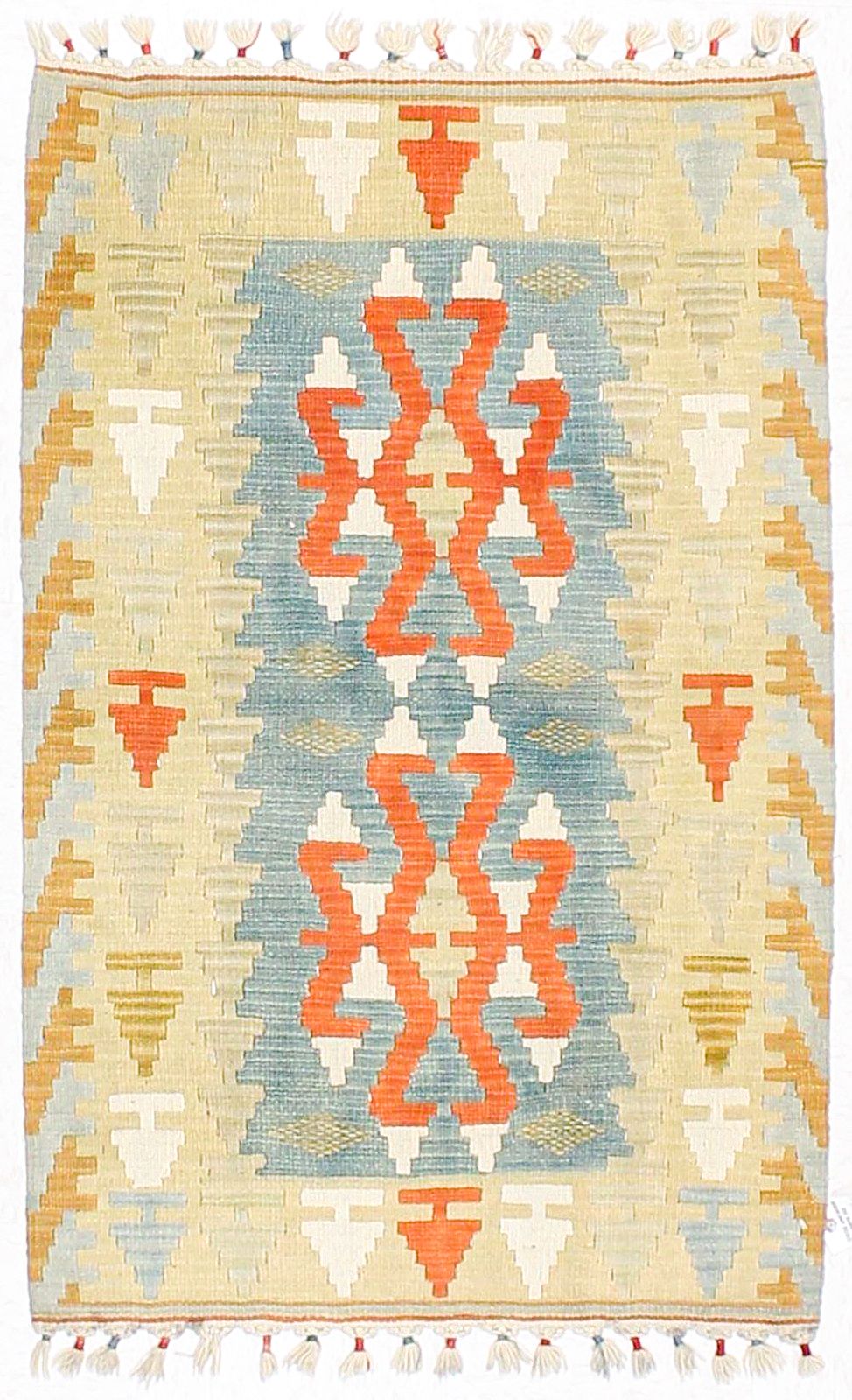 3x4 Blue and Red Turkish Tribal Rug