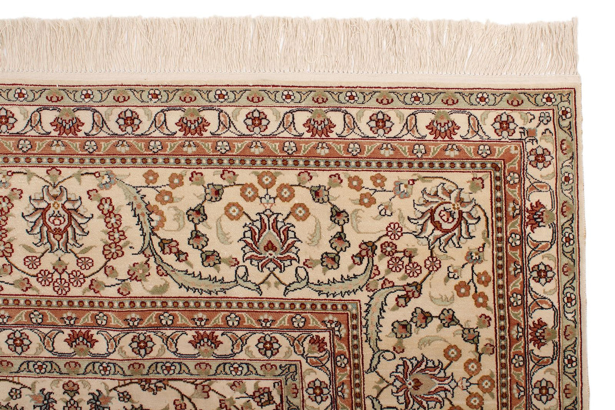 9x12 Ivory and Green Turkish Silk Rug