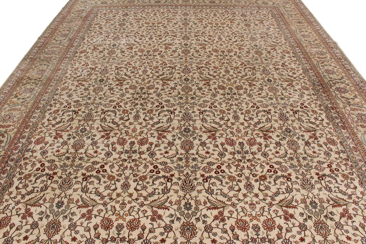 9x12 Ivory and Green Turkish Silk Rug