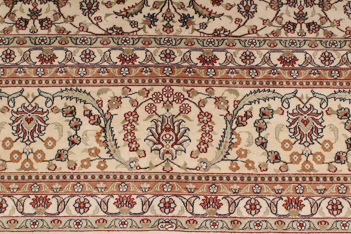 9x12 Ivory and Green Turkish Silk Rug