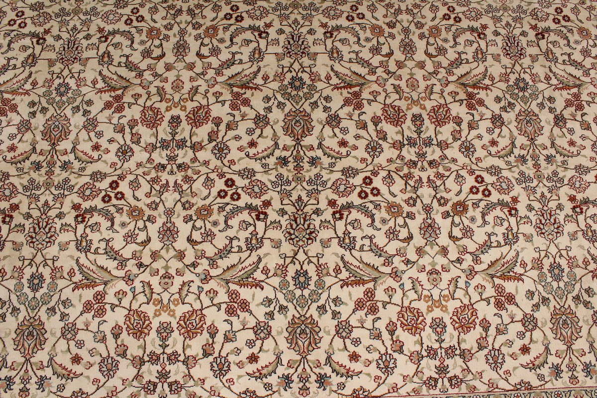 9x12 Ivory and Green Turkish Silk Rug