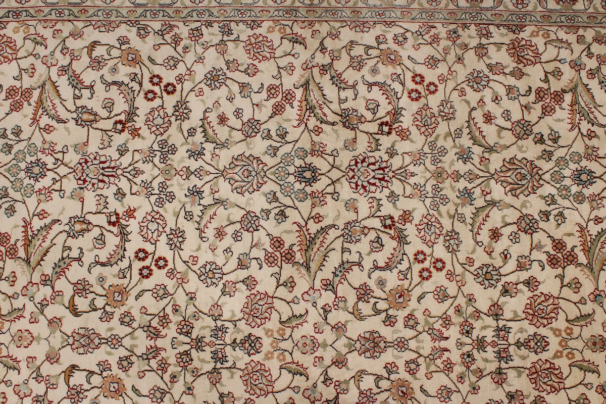 9x12 Ivory and Green Turkish Silk Rug