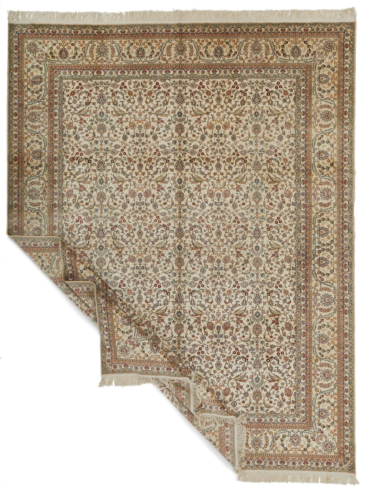 9x12 Ivory and Green Turkish Silk Rug