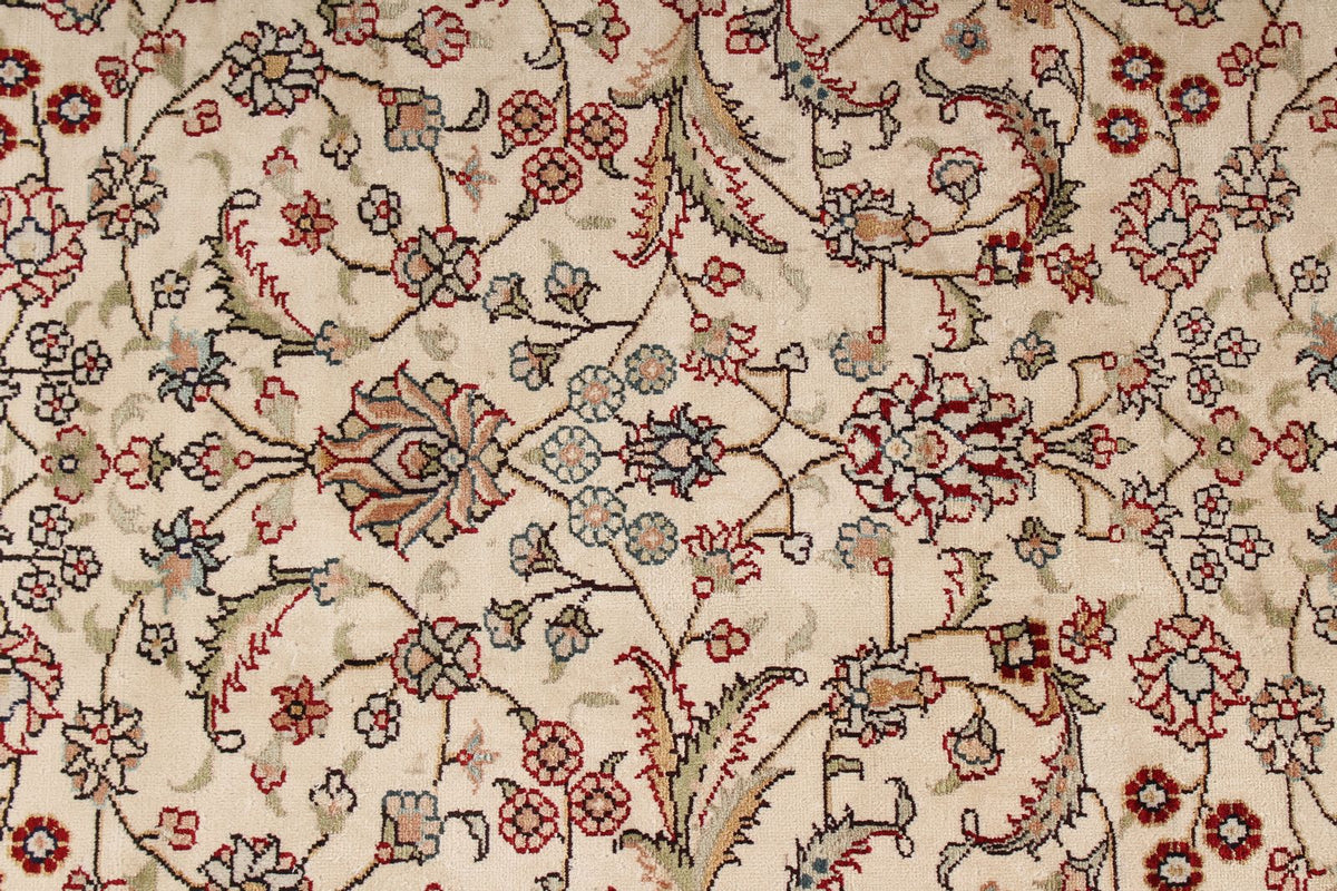 9x12 Ivory and Green Turkish Silk Rug