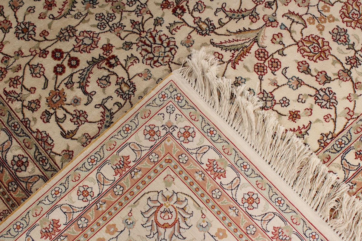 9x12 Ivory and Green Turkish Silk Rug