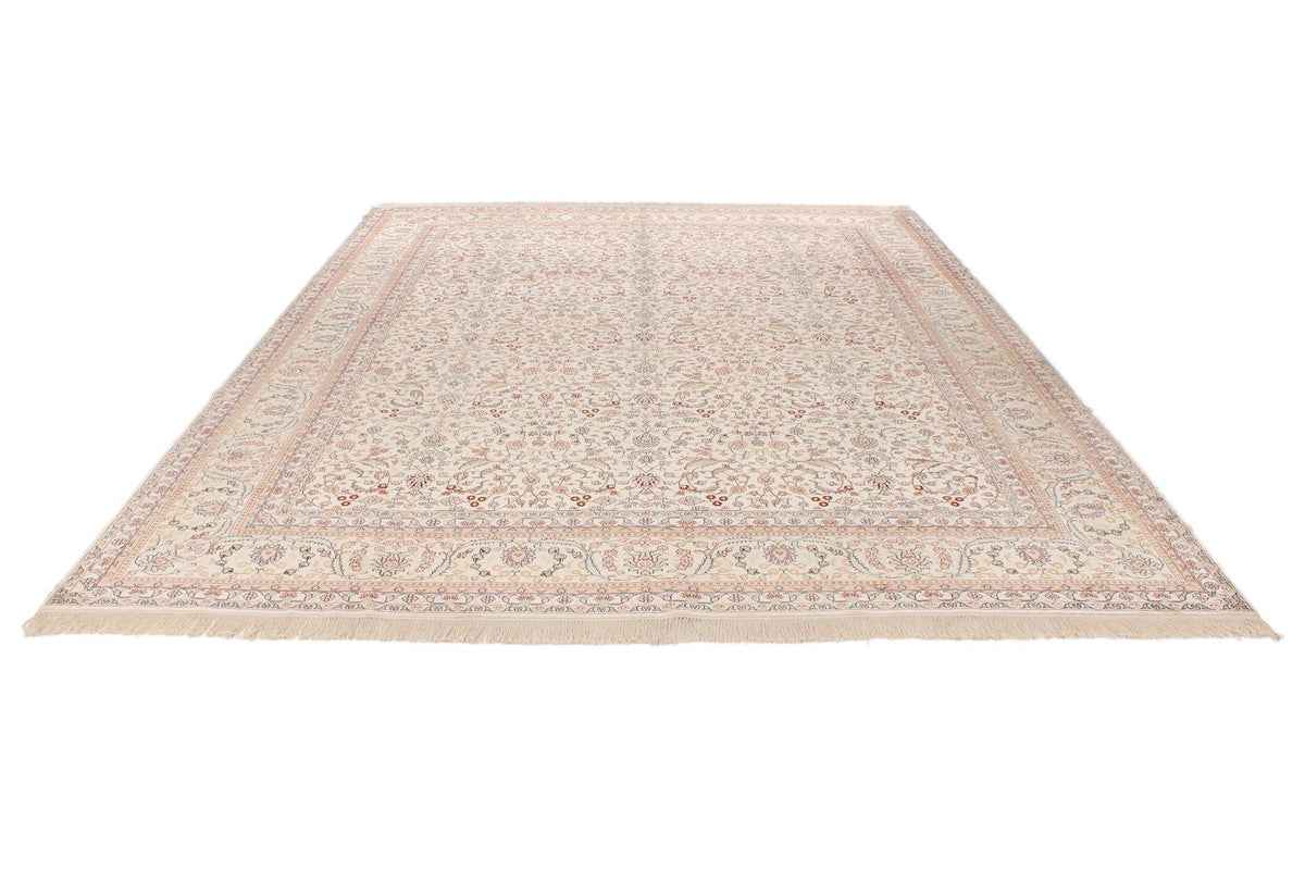 9x12 Ivory and Green Turkish Silk Rug
