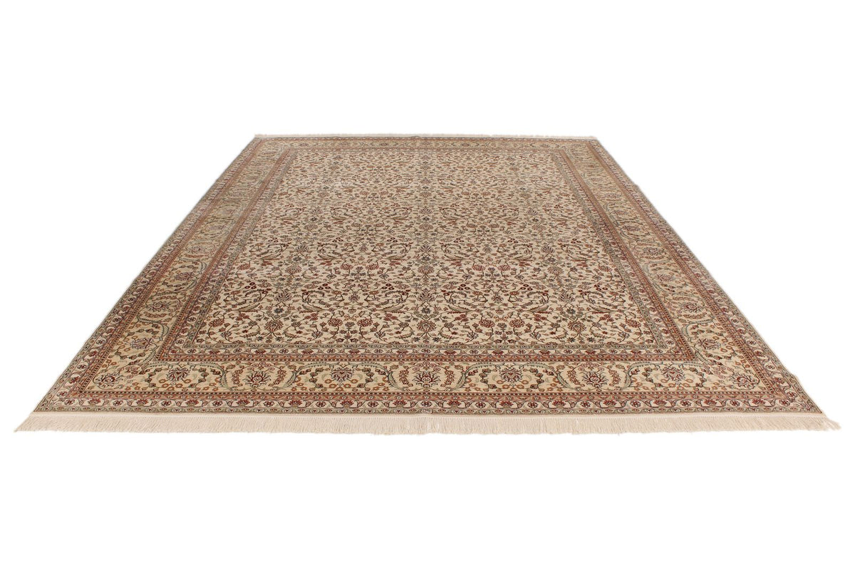 9x12 Ivory and Green Turkish Silk Rug