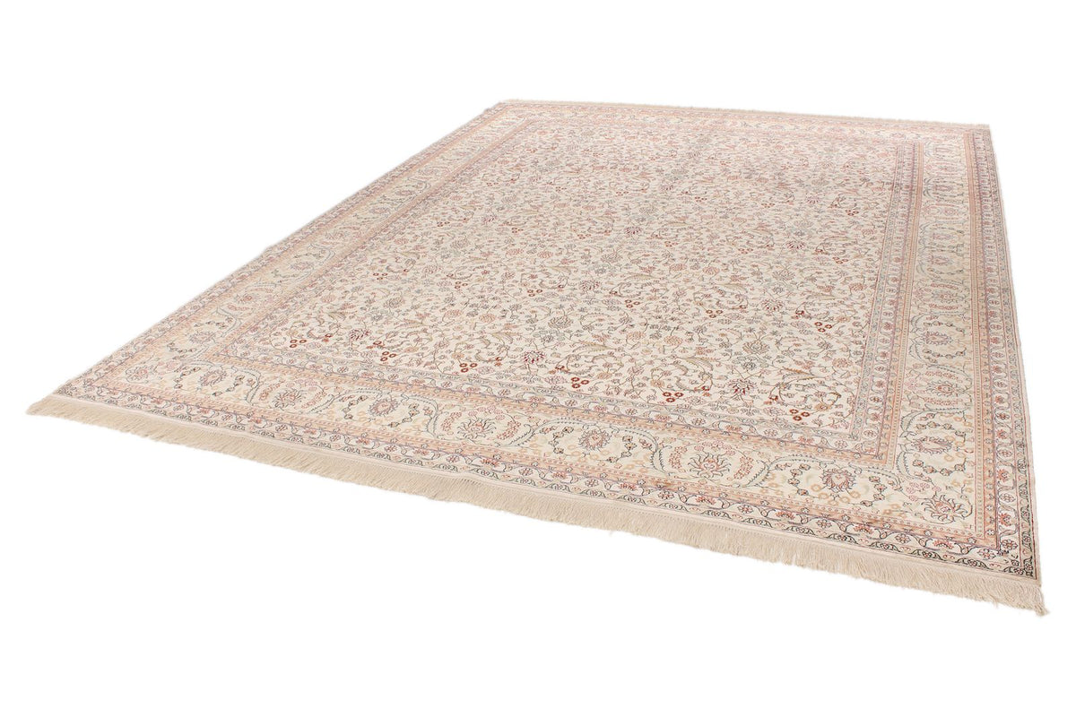 9x12 Ivory and Green Turkish Silk Rug
