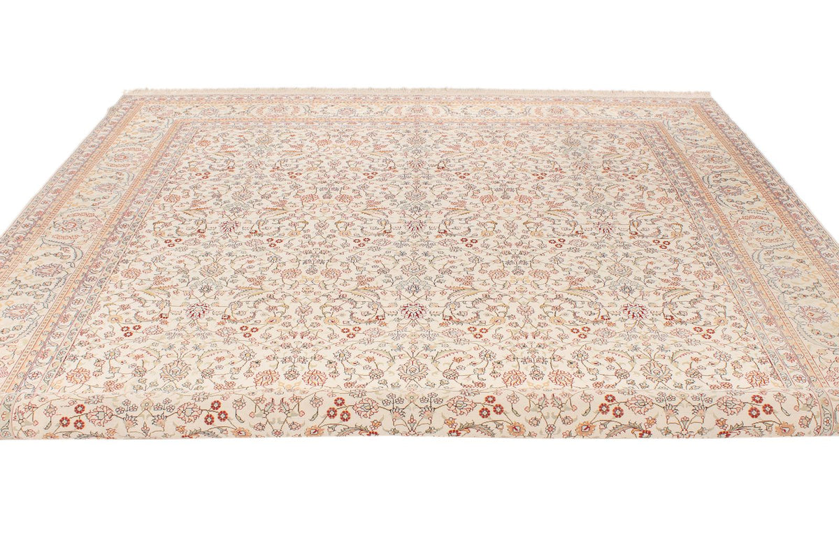 9x12 Ivory and Green Turkish Silk Rug