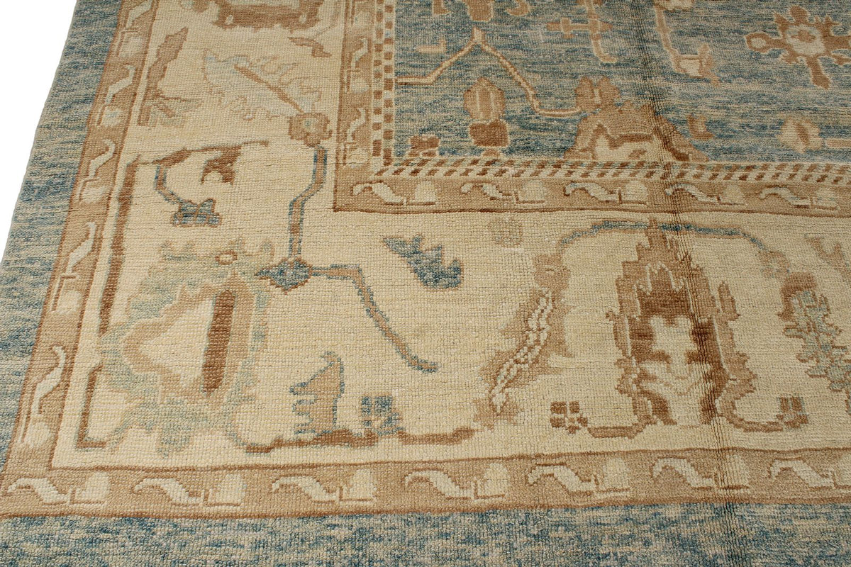 12x18 Light Blue and Ivory Turkish Oushak Rug