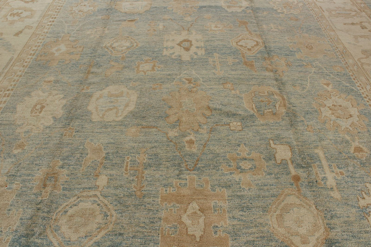 12x18 Light Blue and Ivory Turkish Oushak Rug